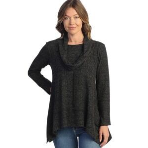 Jess & Jane 1X Sweater Tunic top w/attached tank top, soft knit heather black